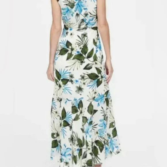 Banana Republic Sleeveless Long Ruffle Dress White Blue Green Size 4 - Picture 3 of 5